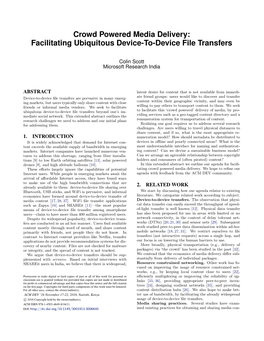 Crowd Powered Media Delivery: Facilitating Ubiquitous Device-To-Device File Transfers