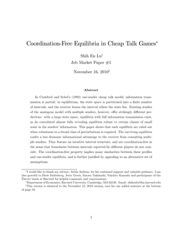 Coordination-Free Equilibria in Cheap Talk Games∗