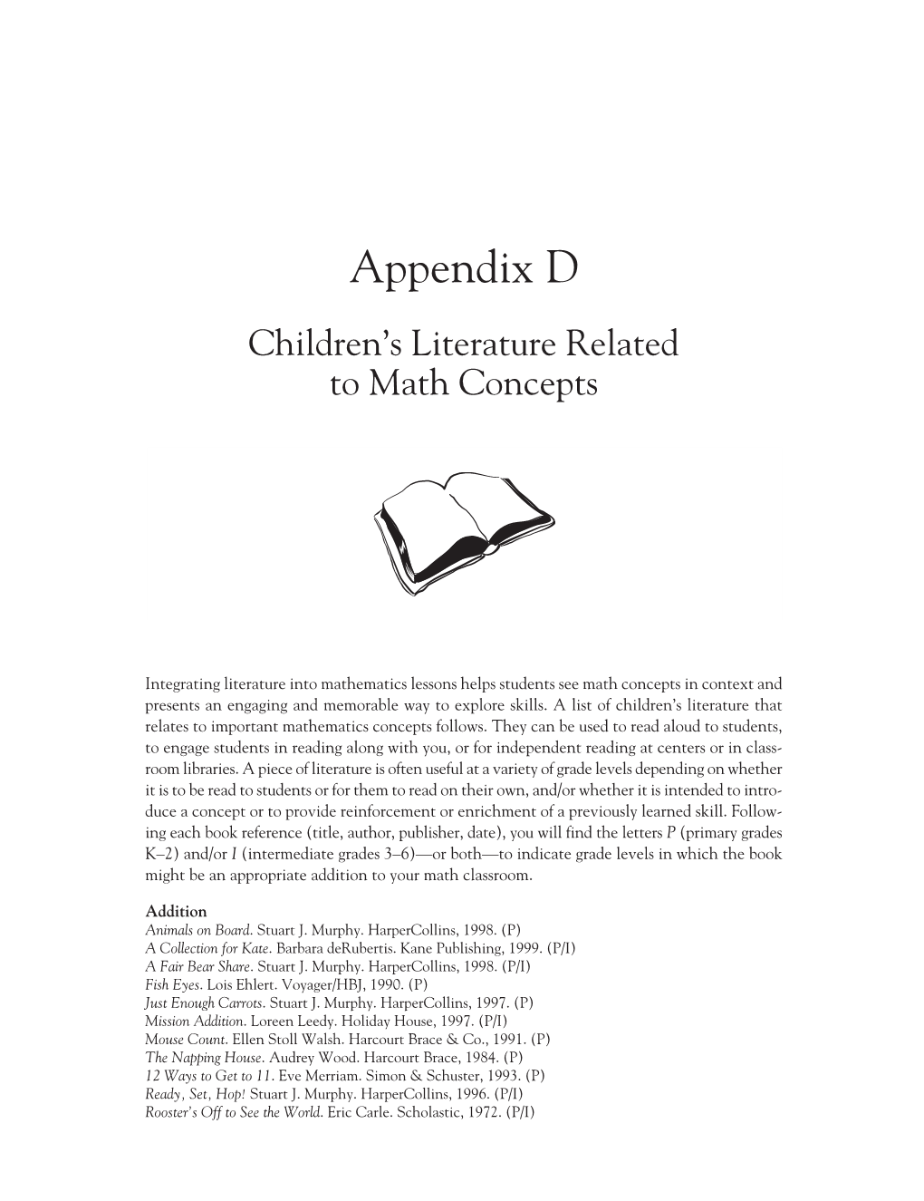 Appendix D Children’S Literature Related to Math Concepts