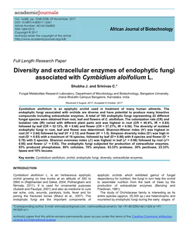 Diversity and Extracellular Enzymes of Endophytic Fungi Associated with Cymbidium Aloifolium L