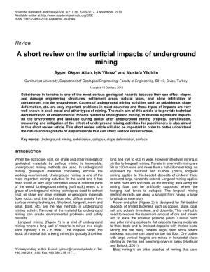 A Short Review on the Surficial Impacts of Underground Mining