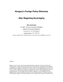 Hungary's Foreign Policy Dilemmas
