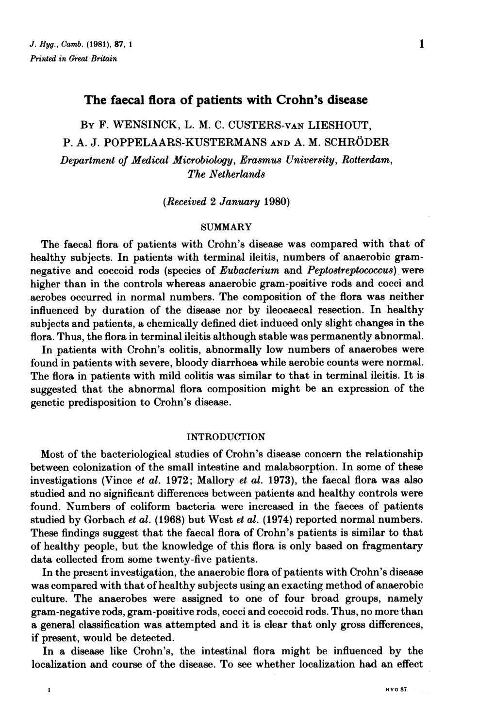 The Faecal Flora of Patients with Crohn's Disease by F