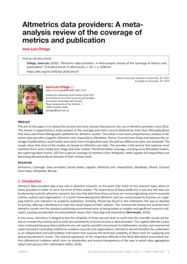 Altmetrics Data Providers: a Meta- Analysis Review of the Coverage of Metrics and Publication José-Luis Ortega