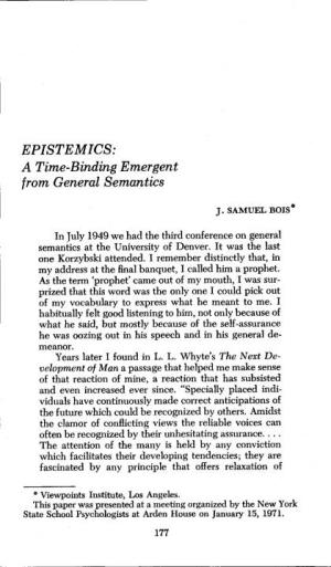 EPISTEMICS: a Time-Binding Emergent from General Semantics