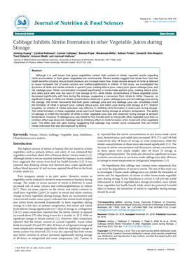 Cabbage Inhibits Nitrite Formation in Other Vegetable Juices During