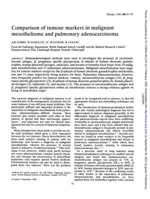 Comparison of Tumour Markers in Malignant Mesothelioma and Pulmonary Adenocarcinoma