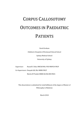 Corpus Callosotomy Outcomes in Paediatric Patients