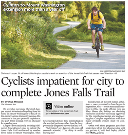 Cyclists Impatient for City to Complete Jones Falls Trail