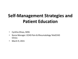 Self-Management Strategies and Patient Education