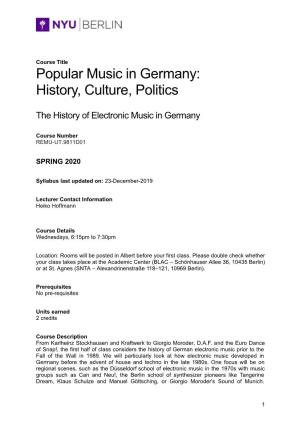 Popular Music in Germany: History, Culture, Politics