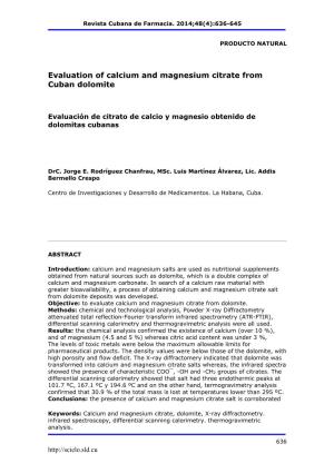 Evaluation of Calcium and Magnesium Citrate from Cuban Dolomite