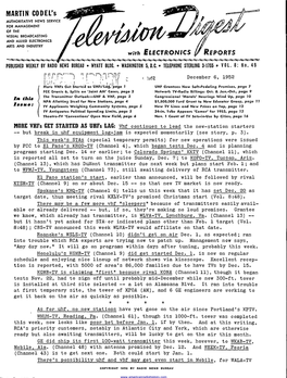 Issue: TV Applicants Weighing Community Systems, Page .5 New TV Lines and New Prices on Tap, Page 12 TV Antiquates Political Spending Limits, Page .5 24 -In