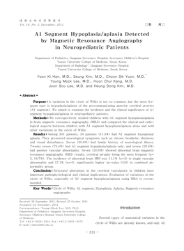 A1 Segment Hypoplasia/Aplasia Detected by Magnetic Resonance Angiography in Neuropediatric Patients