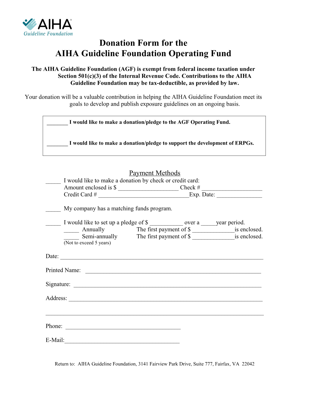 Pledge Form to the Endowment