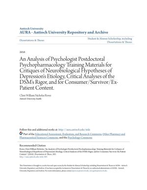 An Analysis of Psychologist Postdoctoral Psychopharmacology