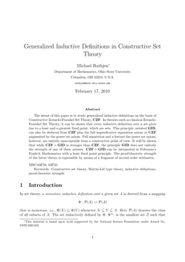 Generalized Inductive Definitions in Constructive Set Theory