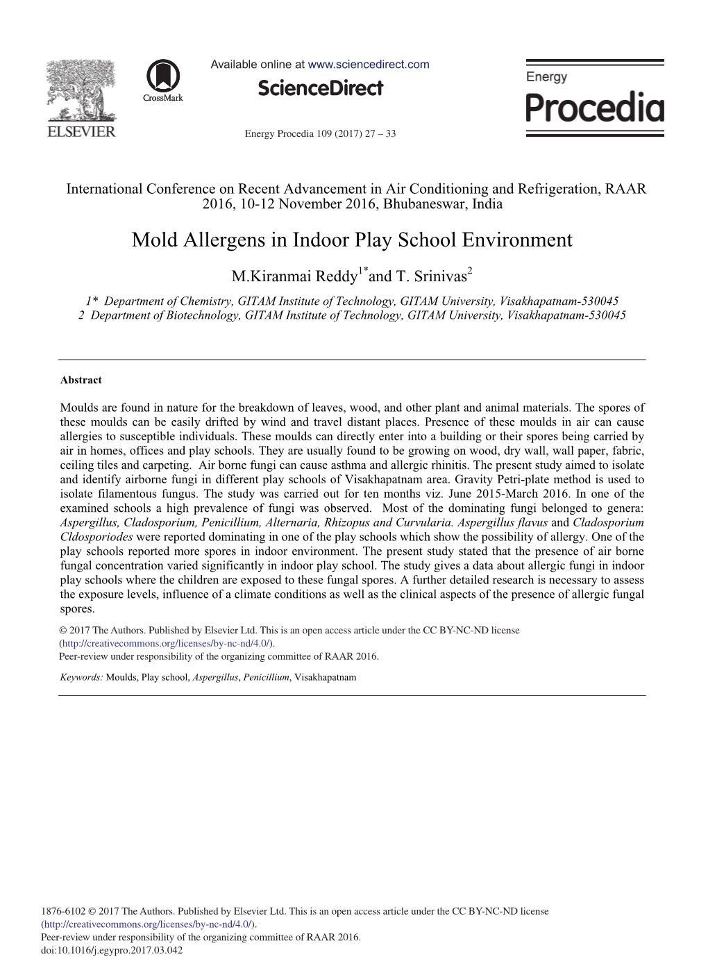 Mold Allergens in Indoor Play School Environment
