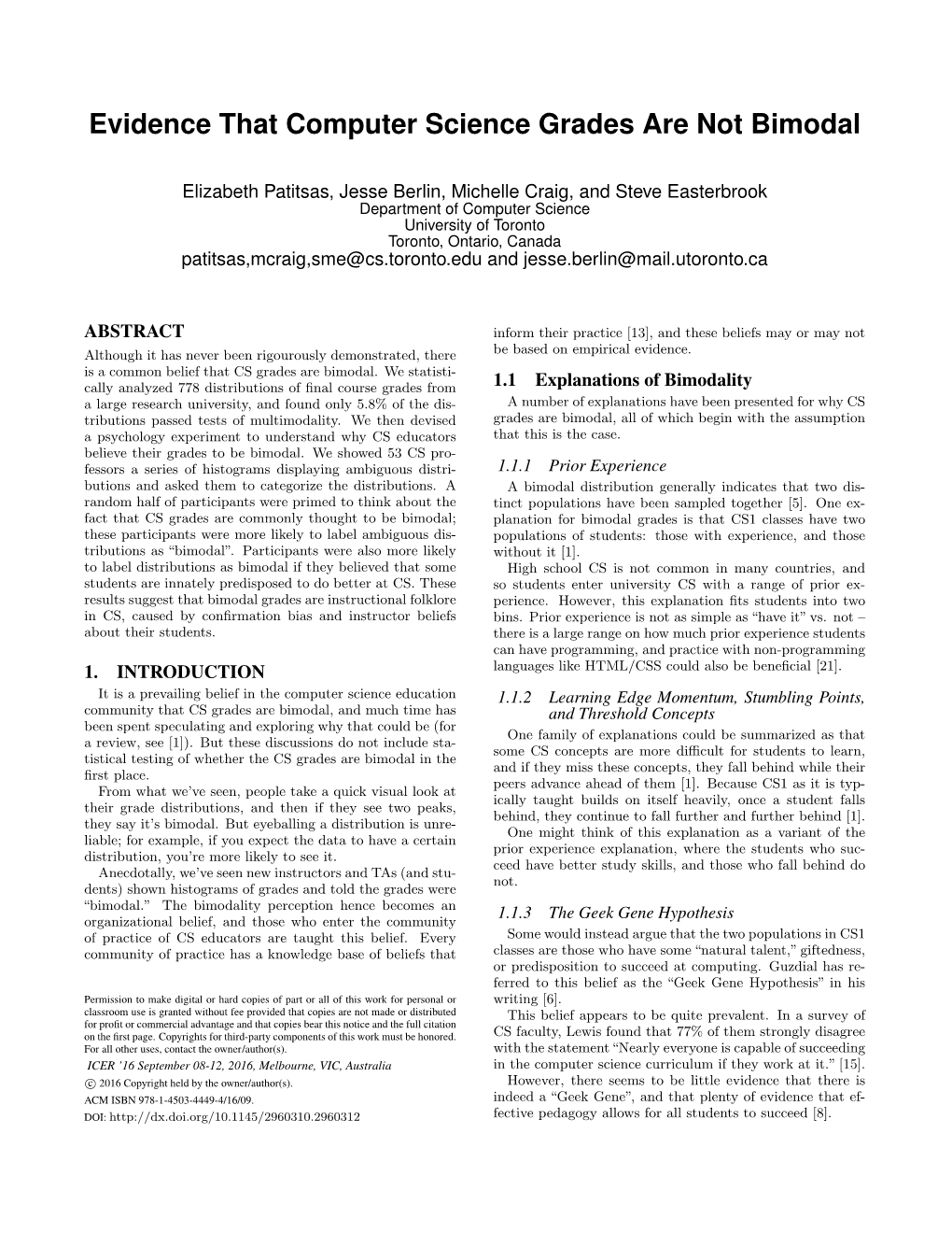 Evidence That Computer Science Grades Are Not Bimodal