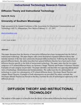Diffusion Theory & Instructional Technology