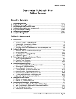 Outline for Subbasin Assessment