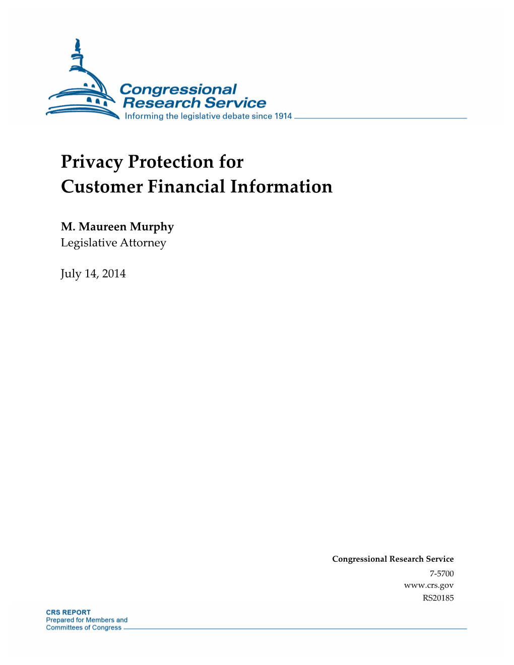 Privacy Protection for Customer Financial Information