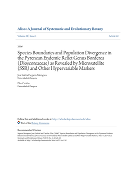 Species Boundaries and Population Divergence in the Pyrenean Endemic Relict Genus Borderea (Dioscoreaceae) As Revealed by Micros