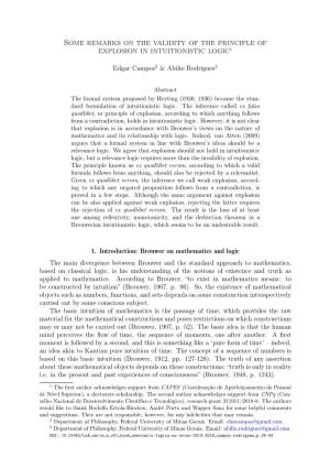 Some Remarks on the Validity of the Principle of Explosion in Intuitionistic Logic1