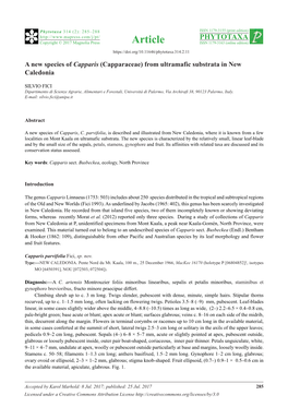 A New Species of Capparis (Capparaceae) from Ultramafic Substrata in New Caledonia