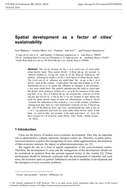 Spatial Development As a Factor of Cities' Sustainability