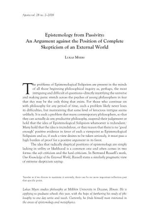 Epistemology from Passivity: an Argument Against the Position of Complete Skepticism of an External World