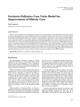 Geriatric-Palliative Care Units Model for Improvement of Elderly Care