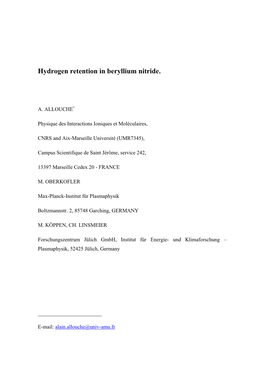 Hydrogen Retention in Beryllium Nitride