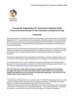 Community Organizing 101--Instructor's Syllabus Guide