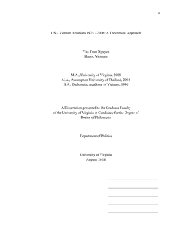 Vietnam Relations 1975 – 2006: a Theoretical Approach