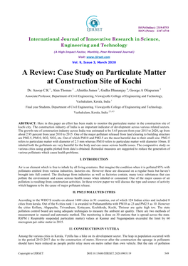 A Review: Case Study on Particulate Matter at Construction Site of Kochi