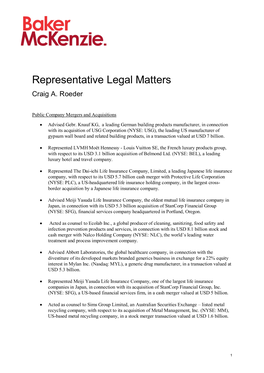 Representative Legal Matters Craig A