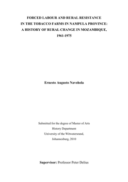Forced Labour and Rural Resistance in the Tobacco Farms in Nampula Province: a History of Rural Change in Mozambique, 1961-1975