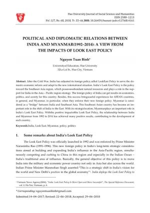 Political and Diplomatic Relations Between India and Myanmar(1992–2014): a View from the Impacts of Look East Policy
