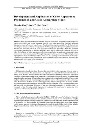 Development and Application of Color Appearance Phenomenon and Color Appearance Model
