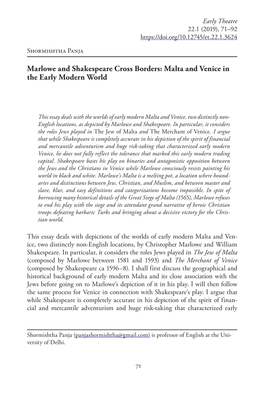 Marlowe and Shakespeare Cross Borders: Malta and Venice in the Early Modern World