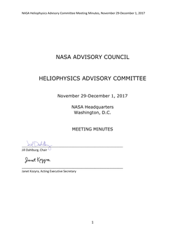 Nasa Advisory Council Heliophysics Advisory