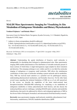MALDI Mass Spectrometry Imaging for Visualizing in Situ Metabolism of Endogenous Metabolites and Dietary Phytochemicals