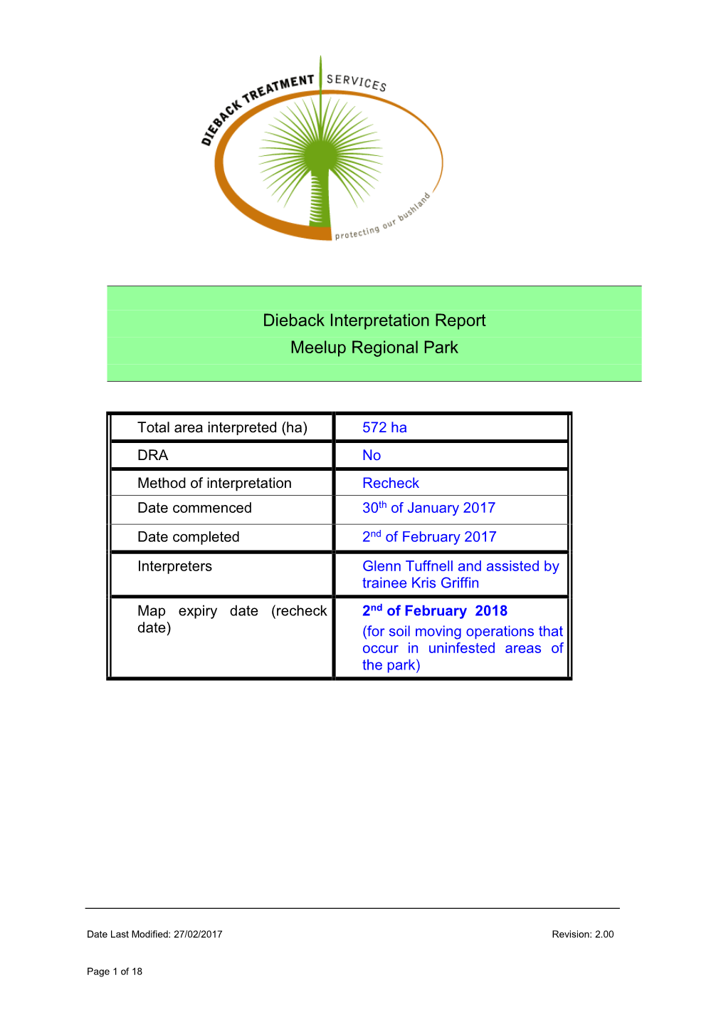Dieback Interpretation Report Meelup Regional Park