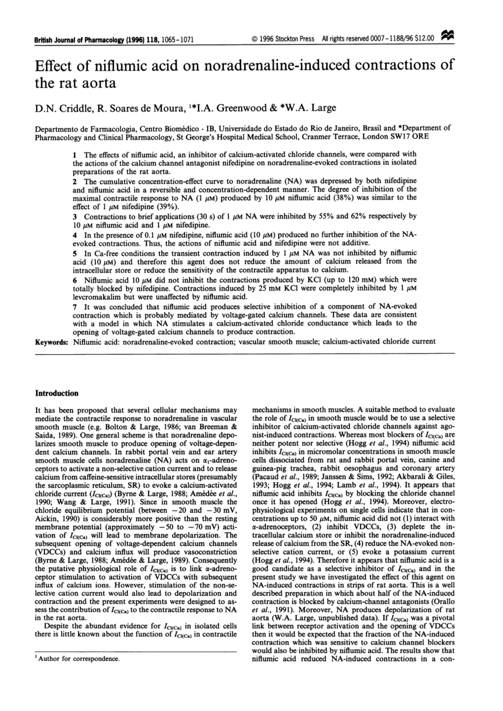 Effect of Niflumic Acid on Noradrenaline-Induced Contractions of the Rat Aorta D.N