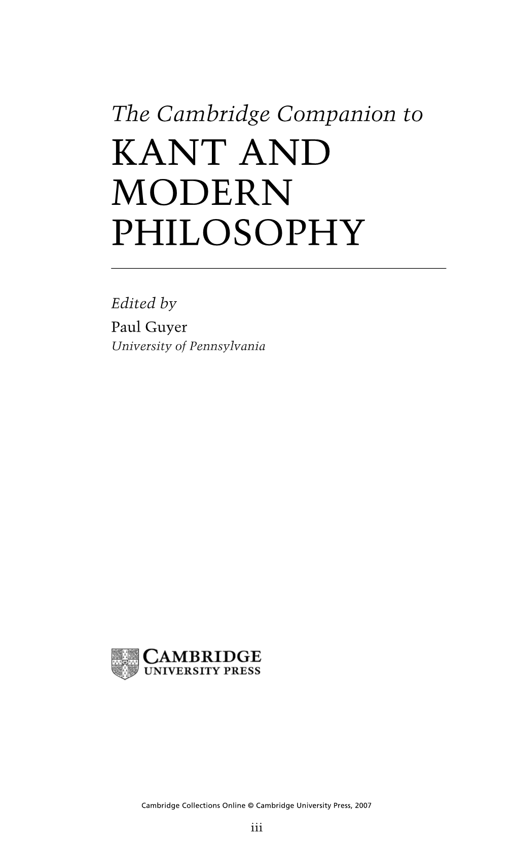 Kant and Modern Philosophy