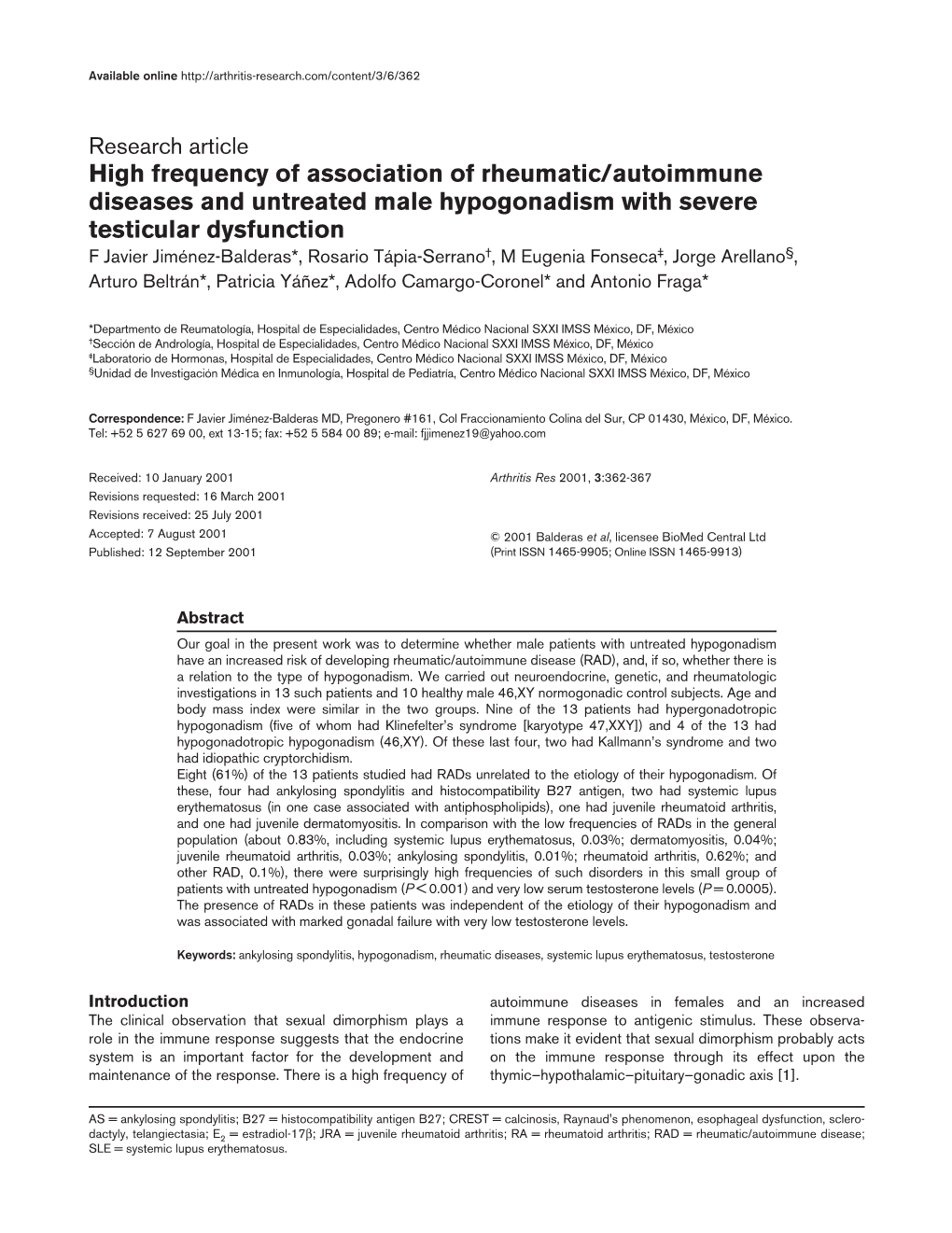 High Frequency of Association of Rheumatic/Autoimmune Diseases