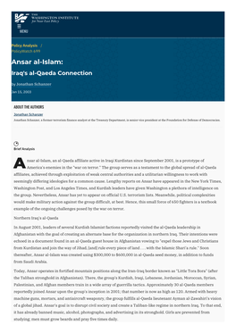 Ansar Al-Islam: Iraq's Al-Qaeda Connection | the Washington Institute