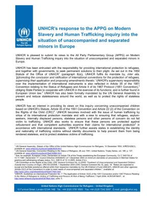 UNHCR's Response to the APPG on Modern Slavery and Human