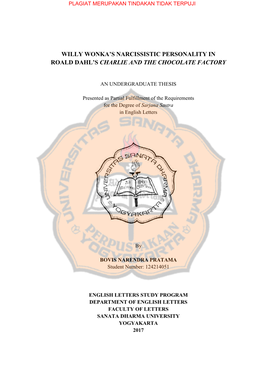 Willy Wonka's Narcissistic Personality in Roald Dahl's
